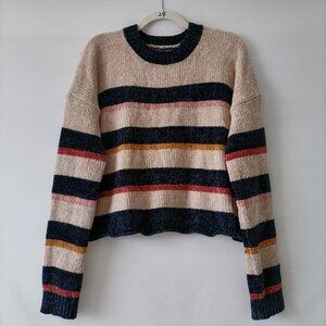 NWT Hem & Thread Womens Multicolor Striped Drop Shoulder Pullover Sweater Size L
